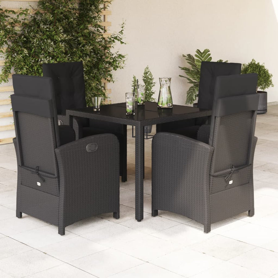 5-Delige Tuinset Met Kussens Poly Rattan 4 90 cm tafellengte Zwart