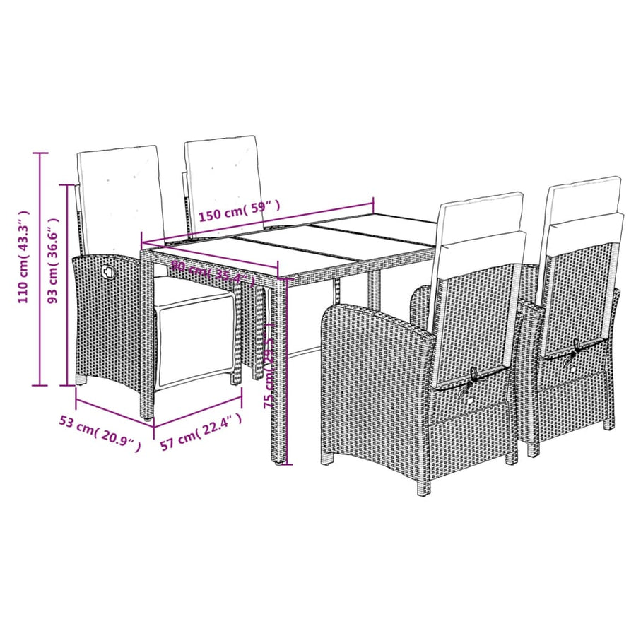 5-Delige Tuinset Met Kussens Poly Rattan Grijs