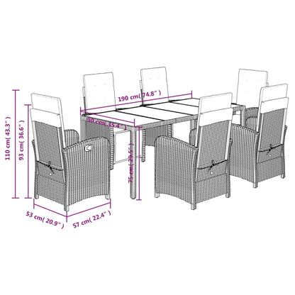 7-Delige Tuinset Met Kussens Poly Rattan Grijs