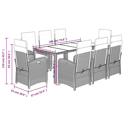 -Delige Tuinset Met Kussens Poly Rattan Grijs 190 cm tafellengte 9