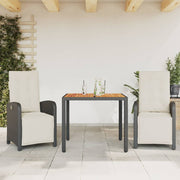 Bistroset 3-delig poly rattan zwart met kussens