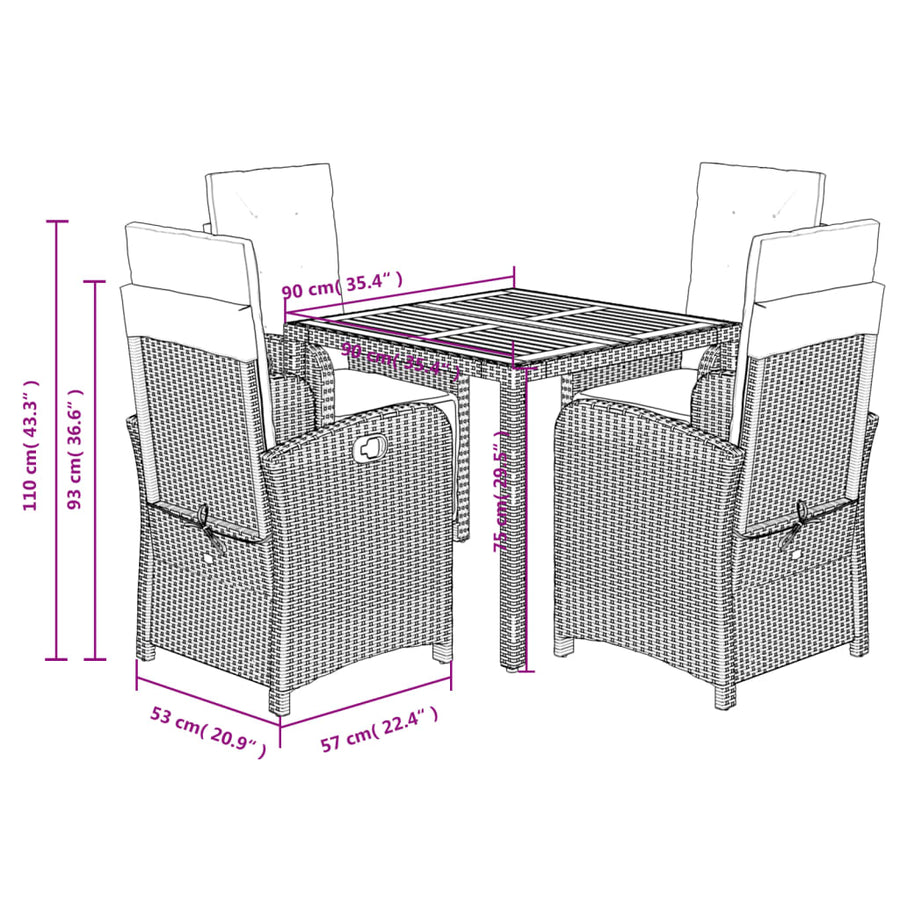 5-Delige Tuinset Met Kussens Poly Rattan Zwart