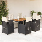 7-Piece Poly Rattan Garden Set with Cushions Black