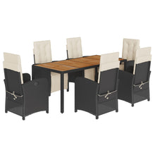 7-Delige Tuinset Met Kussens Poly Rattan 6 190 cm tafellengte Zwart en crème
