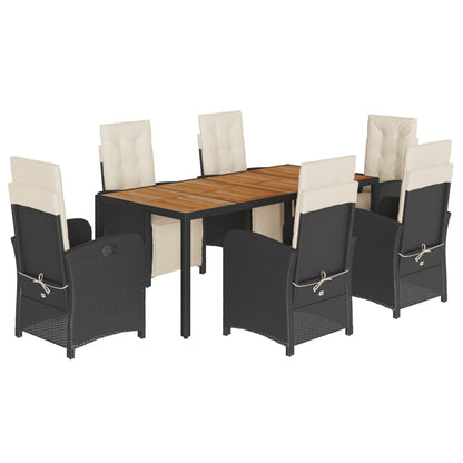 7-Delige Tuinset Met Kussens Poly Rattan 6 190 cm tafellengte Zwart en crème