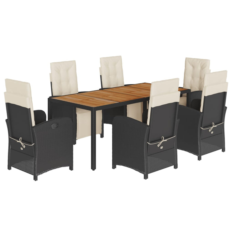 7-Delige Tuinset Met Kussens Poly Rattan 6 190 cm tafellengte Zwart en crème