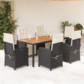 7-delige Tuinset met kussens poly rattan zwart