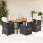 Tuinset 7-delig poly rattan zwart met kussens