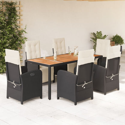 7-Delige Tuinset Met Kussens Poly Rattan 6 190 cm tafellengte Zwart en crème