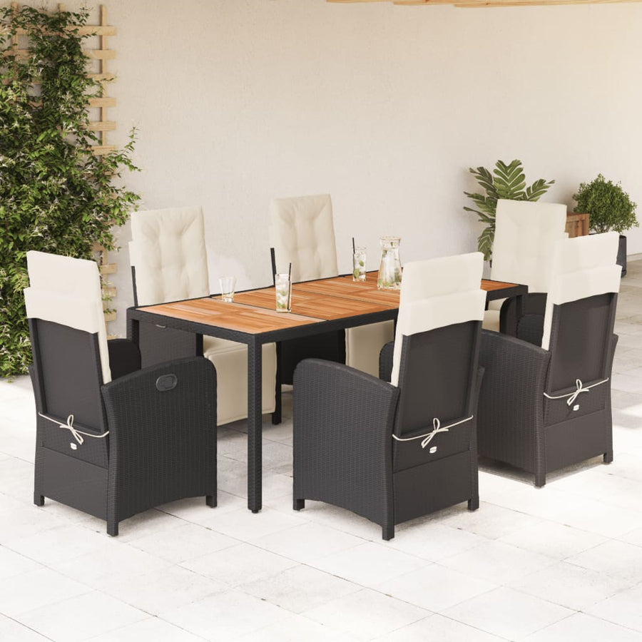 7-Delige Tuinset Met Kussens Poly Rattan 6 190 cm tafellengte Zwart en crème