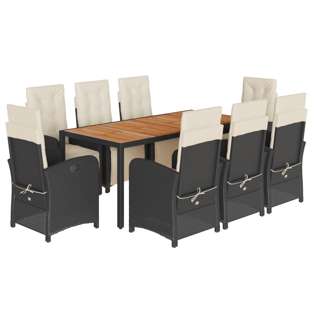 9-Delige Tuinset Poly Rattan 8 190 cm tafellengte Zwart en crème