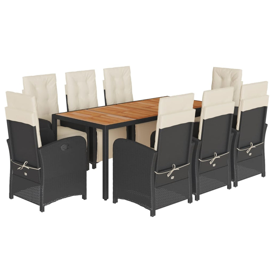 9-Delige Tuinset Poly Rattan 8 190 cm tafellengte Zwart en crème