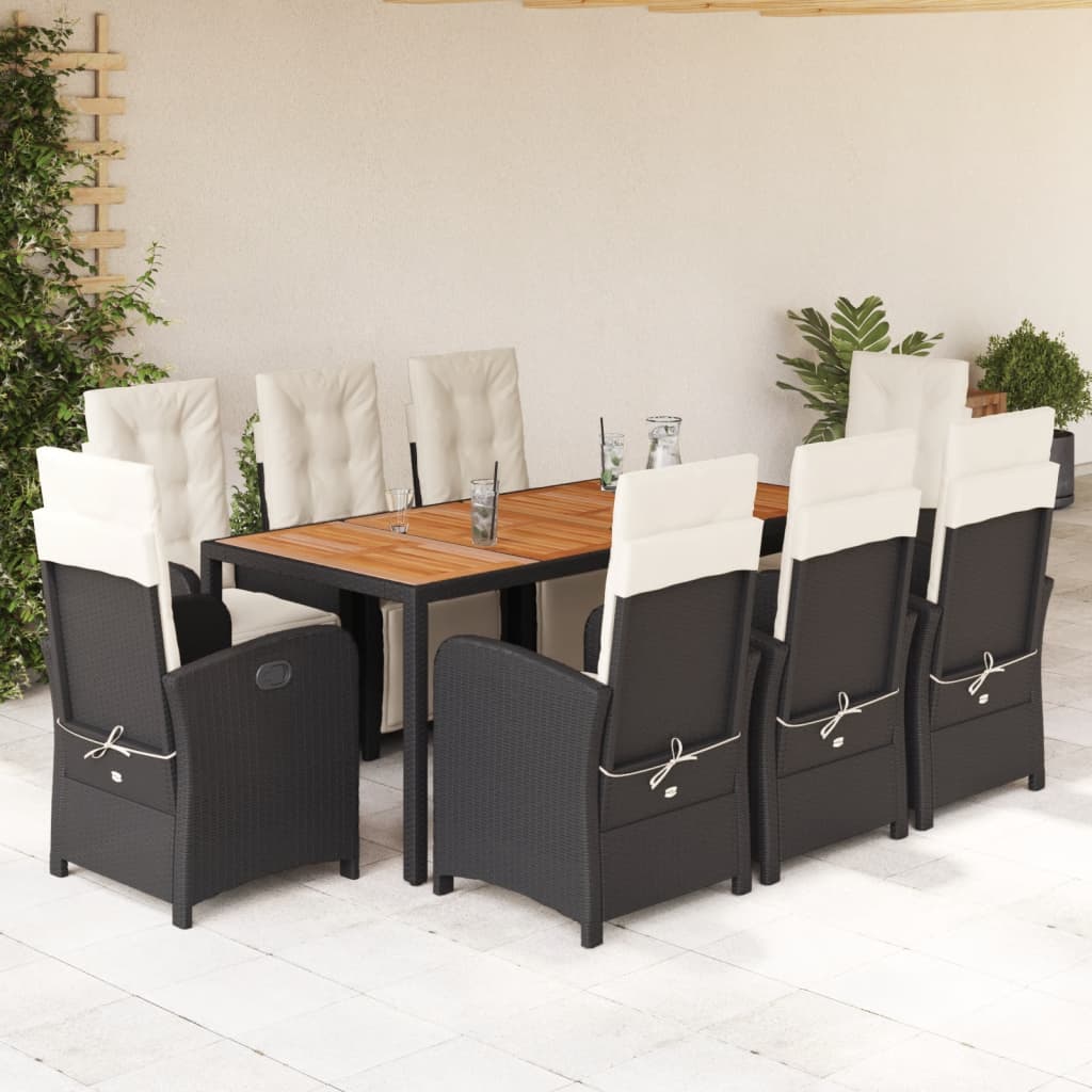 9-Delige Tuinset Poly Rattan 8 190 cm tafellengte Zwart en crème