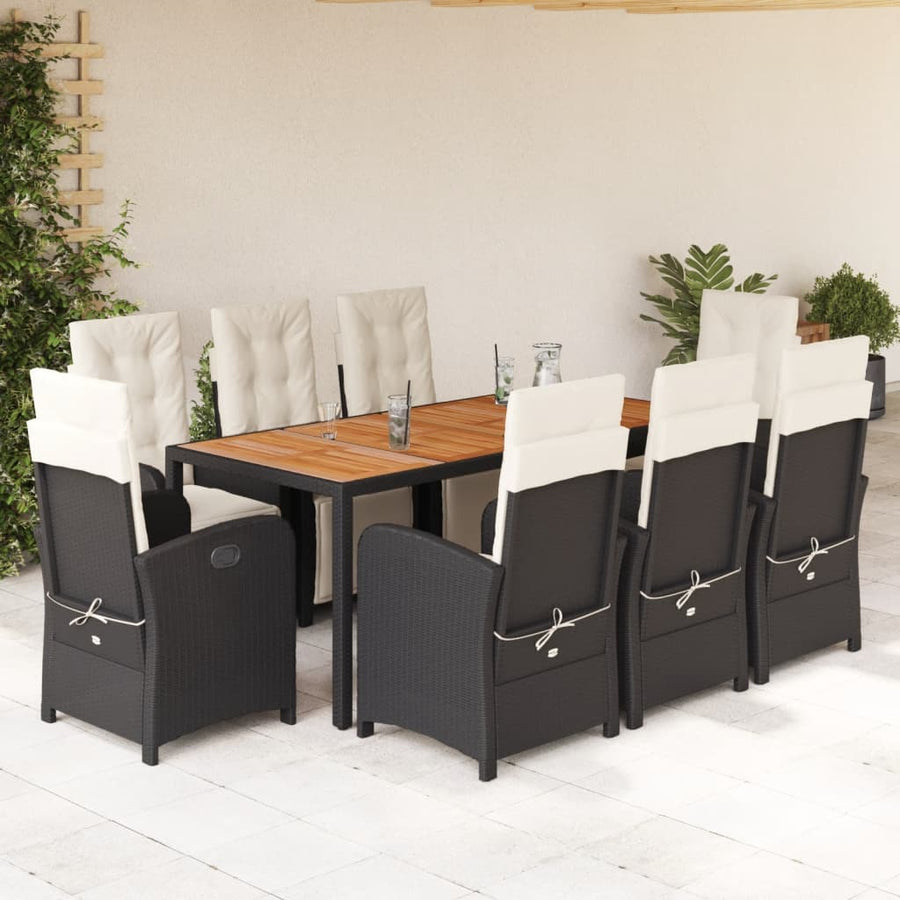 9-Delige Tuinset Poly Rattan 8 190 cm tafellengte Zwart en crème