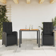 Bistroset 3-delig poly rattan zwart met kussens