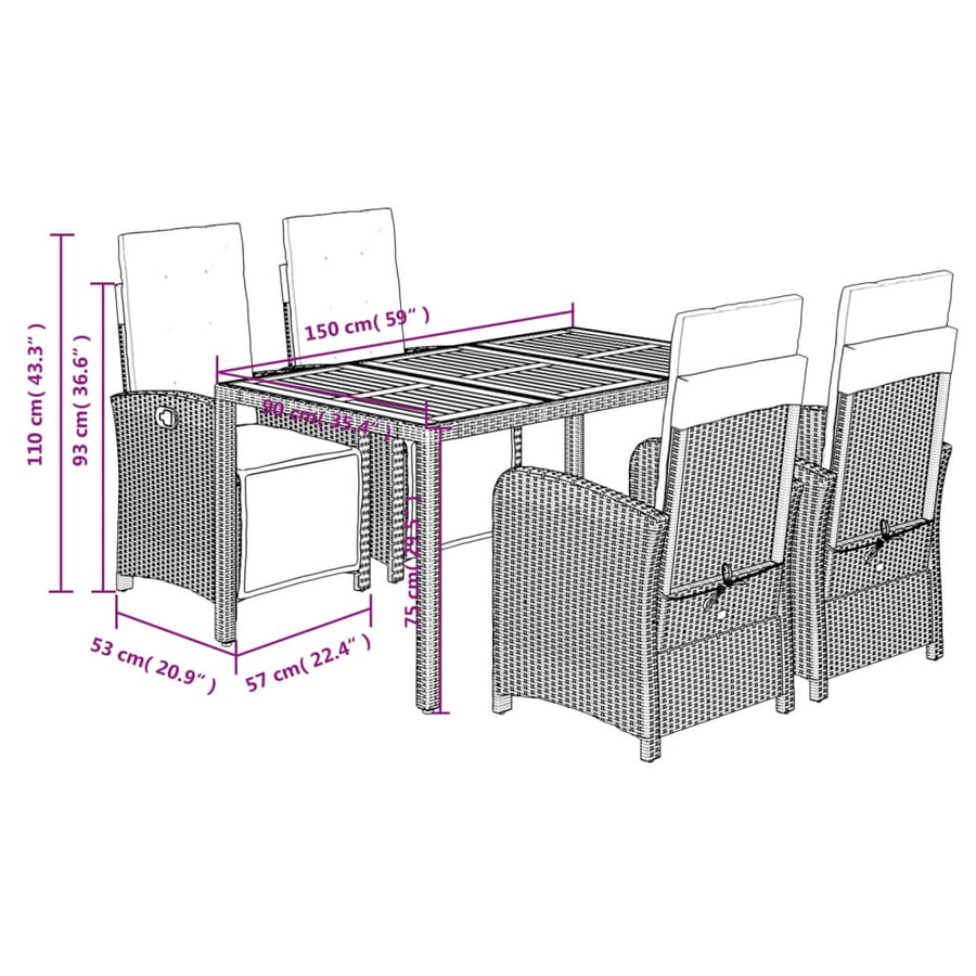 5-Delige Tuinset Met Kussens Poly Rattan Zwart