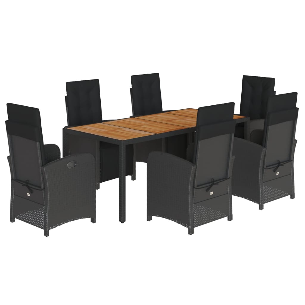 7-Delige Tuinset Met Kussens Poly Rattan 6 190 cm tafellengte Zwart