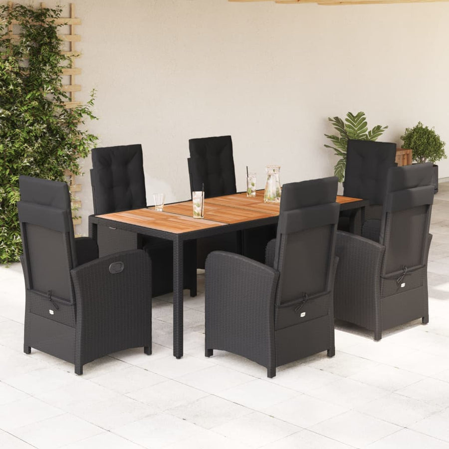 7-Delige Tuinset Met Kussens Poly Rattan 6 190 cm tafellengte Zwart