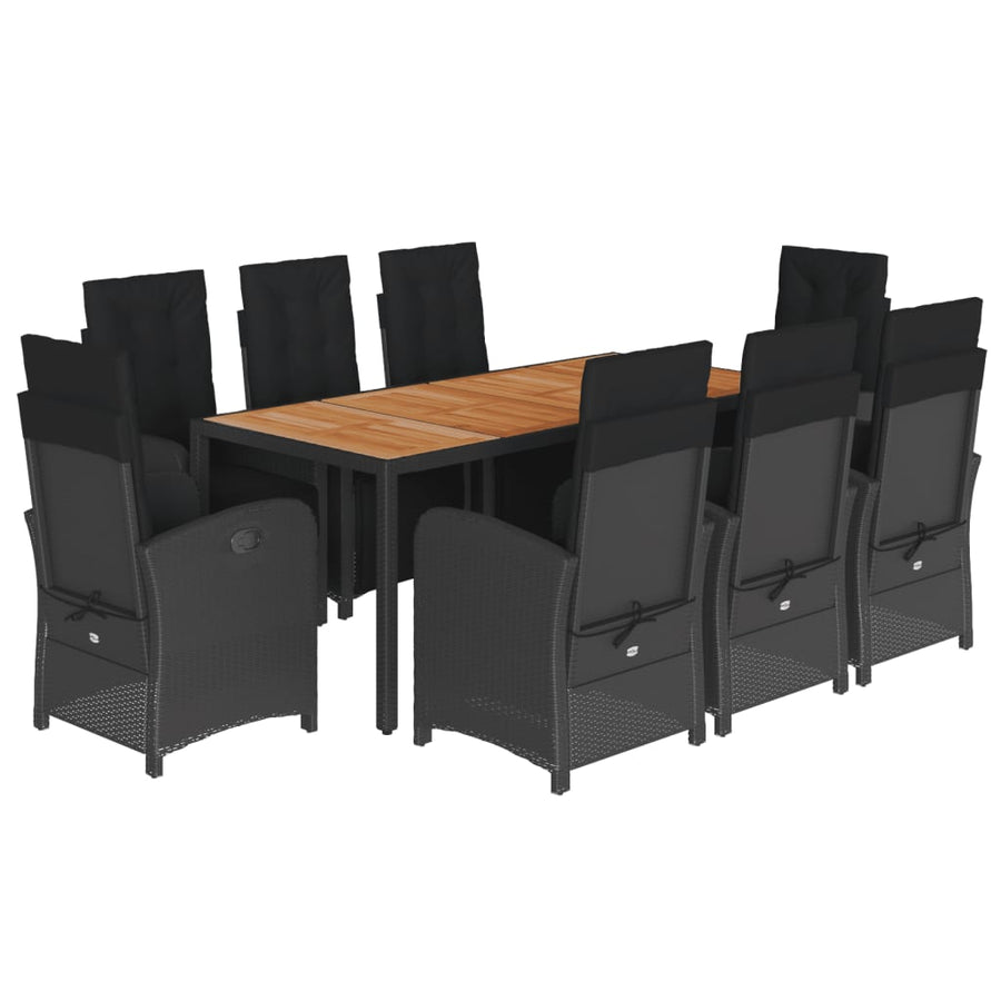 9-Delige Tuinset Poly Rattan 8 190 cm tafellengte Zwart