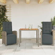 Bistroset 3-delig poly rattan grijs met kussens