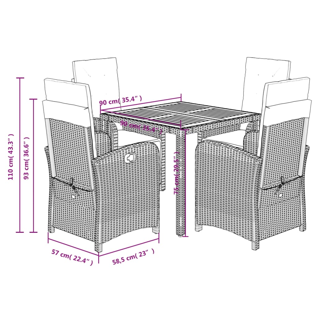 5-Delige Tuinset Met Kussens Poly Rattan 4