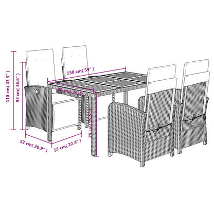 5-Delige Tuinset Met Kussens Poly Rattan Grijs