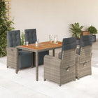 5-piece Patio Set with Cushions Poly Rattan Grey