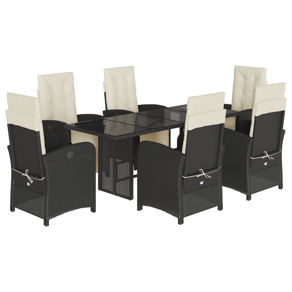 -Delige Tuinset Met Kussens Poly Rattan Zwart en crème Glas 7