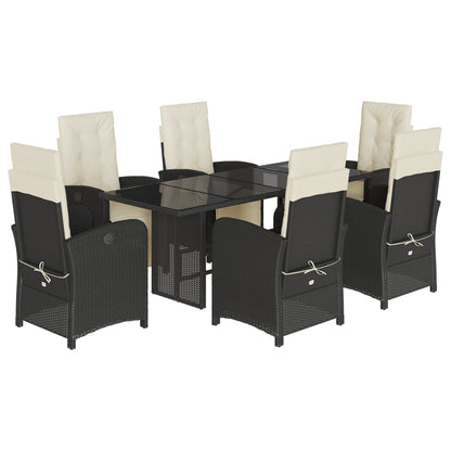 -Delige Tuinset Met Kussens Poly Rattan Zwart en crème Glas 7