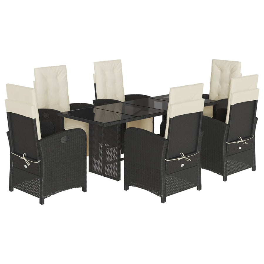 -Delige Tuinset Met Kussens Poly Rattan Zwart en crème Glas 7