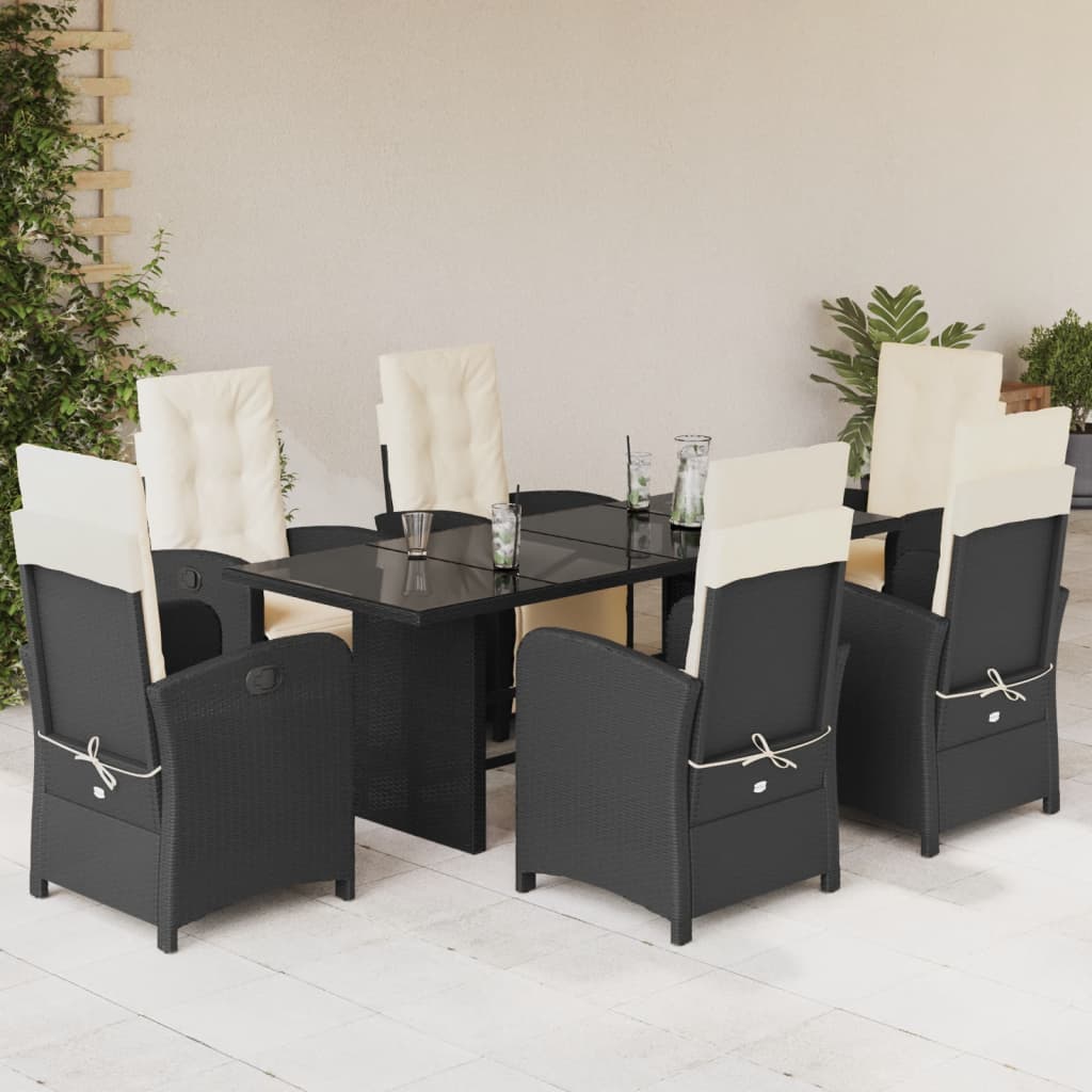 -Delige Tuinset Met Kussens Poly Rattan Zwart en crème Glas 7