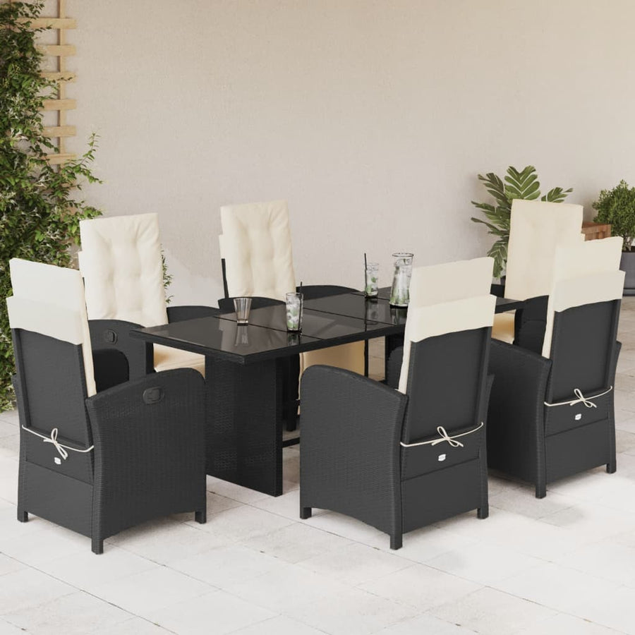 -Delige Tuinset Met Kussens Poly Rattan Zwart en crème Glas 7