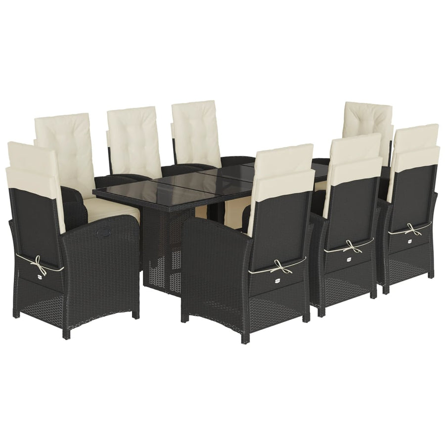 Tuinset poly rattan 9 Glas Zwart en crème