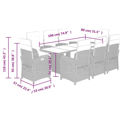 Tuinset poly rattan 9 Glas Zwart en crème