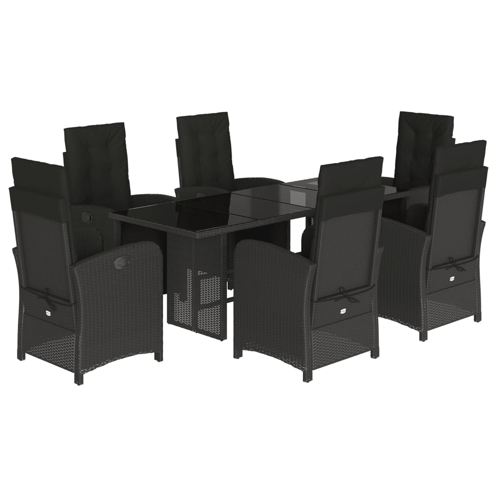 Tuinset met kussens poly rattan 7 Glas Zwart