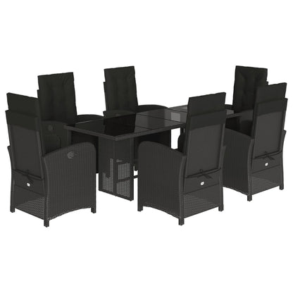 Tuinset met kussens poly rattan 7 Glas Zwart