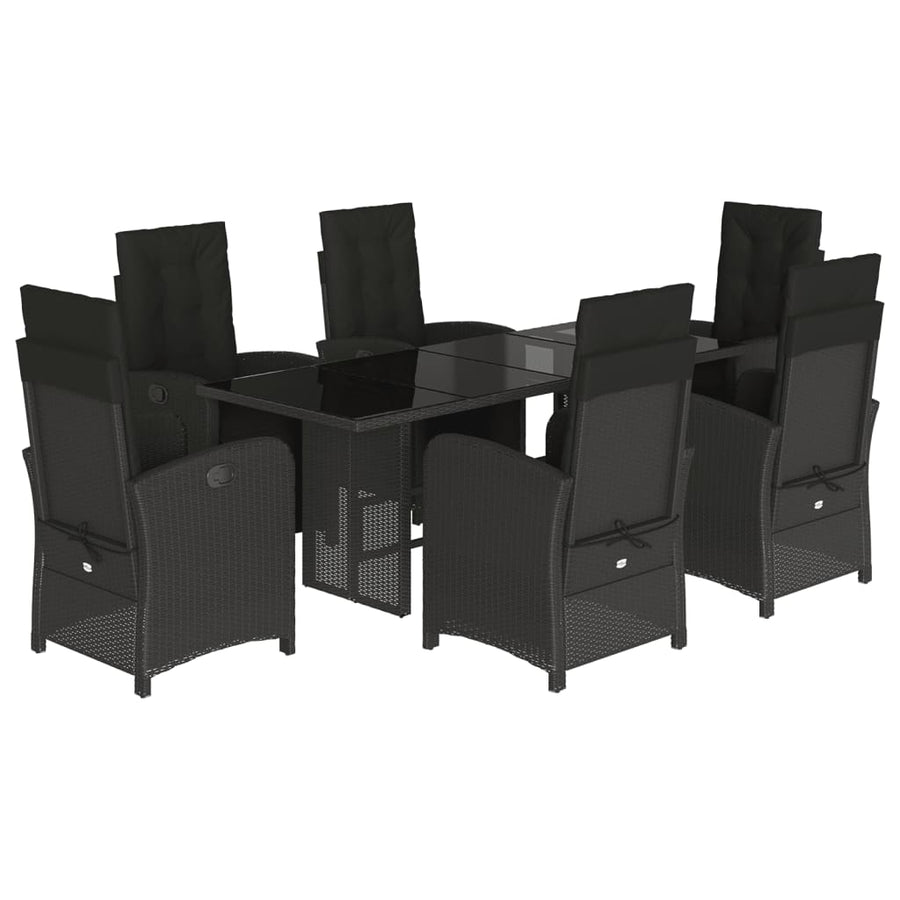Tuinset met kussens poly rattan 7 Glas Zwart