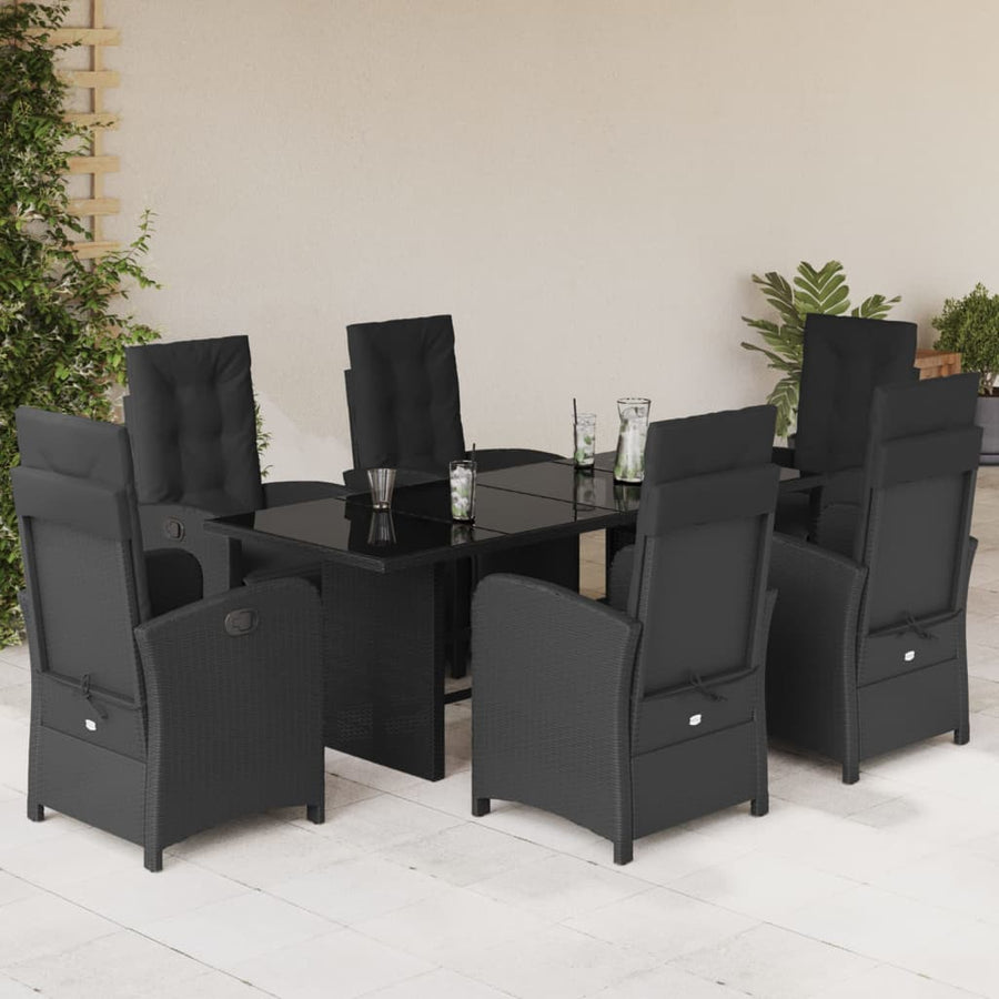 Tuinset met kussens poly rattan 7 Glas Zwart