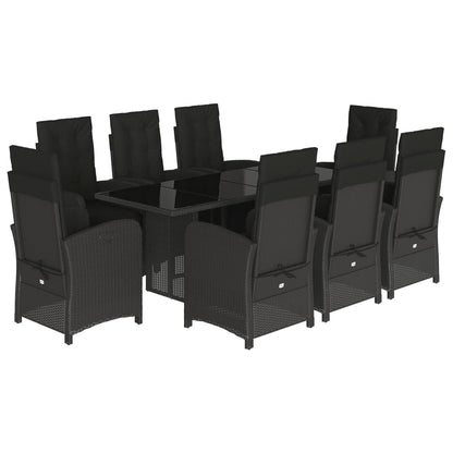 Tuinset poly rattan 9 Glas Zwart