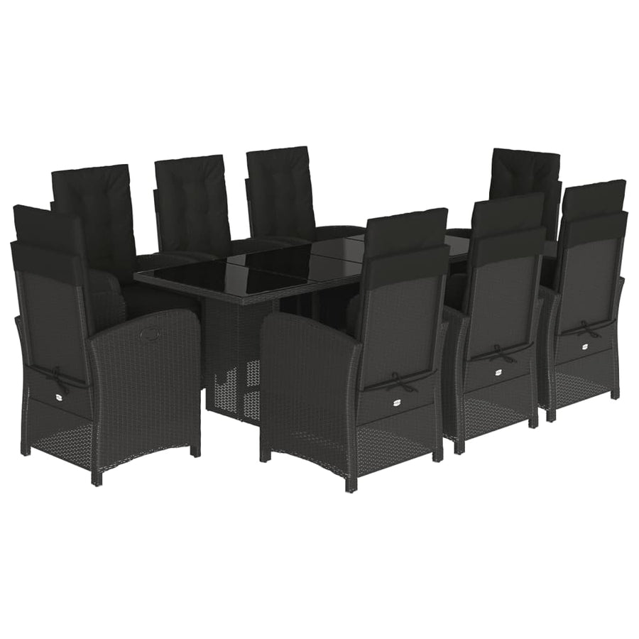 Tuinset poly rattan 9 Glas Zwart