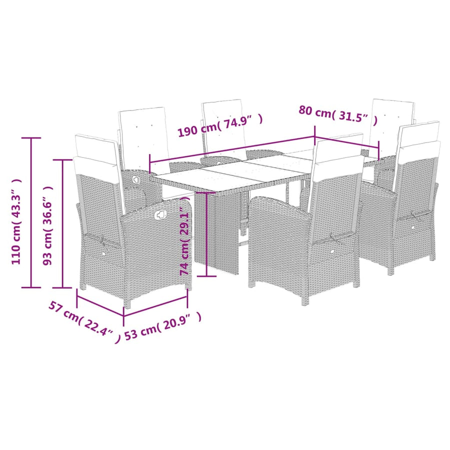 -Delige Tuinset Met Kussens Poly Rattan Bruin en crème Glas 7