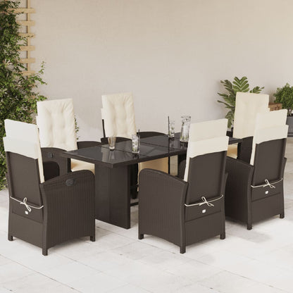 -Delige Tuinset Met Kussens Poly Rattan Bruin en crème Glas 7