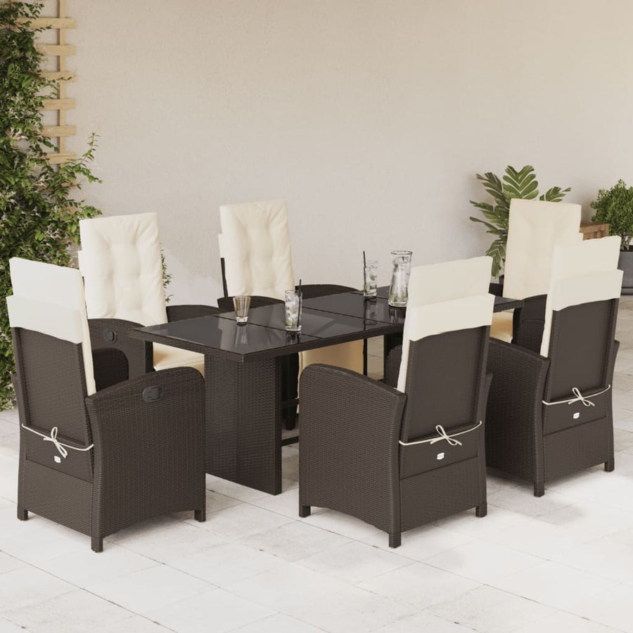 -Delige Tuinset Met Kussens Poly Rattan Bruin en crème Glas 7