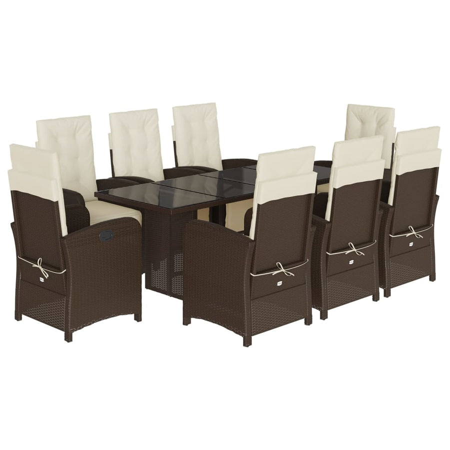 Tuinset met kussens poly rattan 9 Glas Bruin en crème