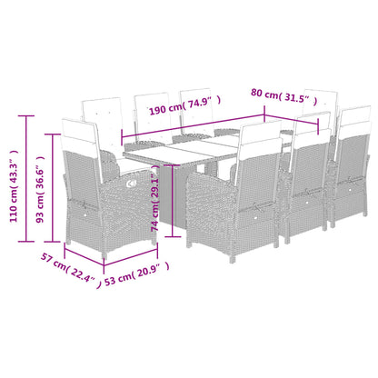Tuinset met kussens poly rattan 9 Glas Bruin en crème