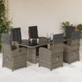 7-Piece Garden Set with Cushions Poly Rattan Grey