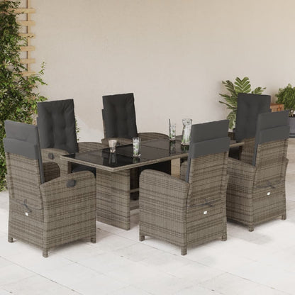 -Delige Tuinset Met Kussens Poly Rattan Grijs Glas 7