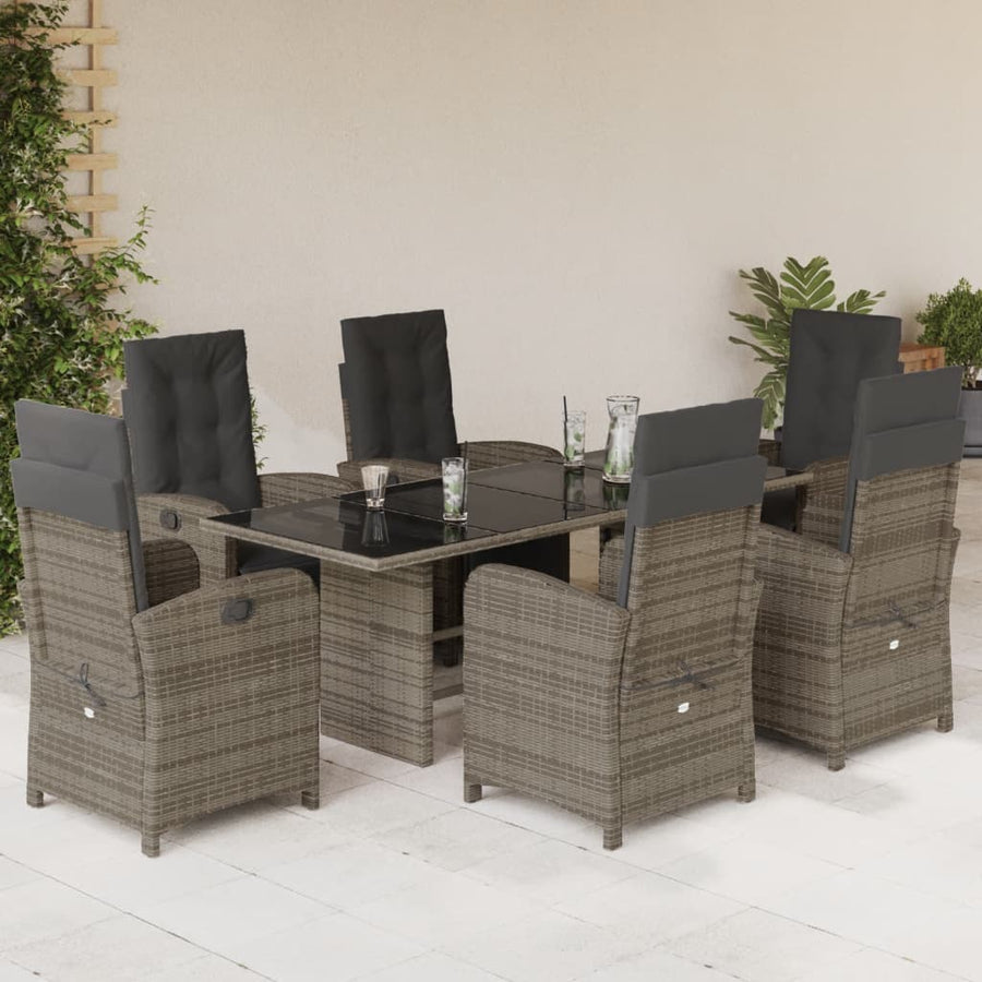 -Delige Tuinset Met Kussens Poly Rattan Grijs Glas 7