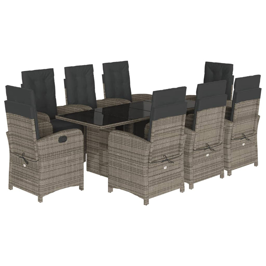 Tuinset met kussens poly rattan 9 Glas Grijs