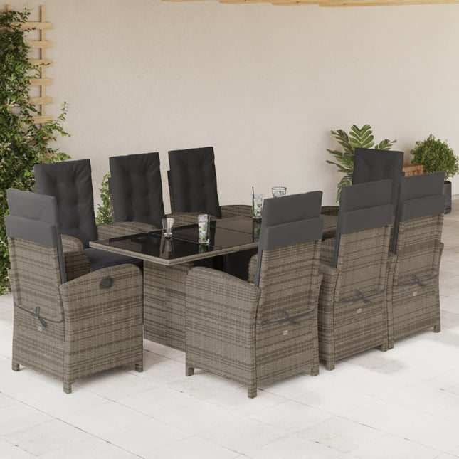 Tuinset met kussens poly rattan 9 Glas Grijs